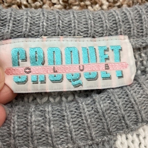 Vintage 80s Croquet Club Gray Crewneck Snowflake Winter Sweater Size Large - Picture 10 of 13